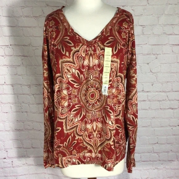 Sonoma Long Sleeve V-Neck Top - Size Large - Picture 1 of 9